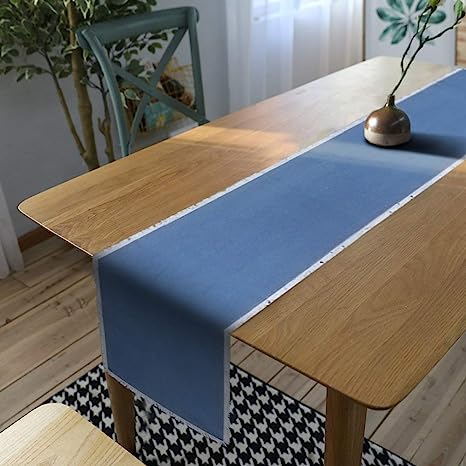 AAYU Denim Table Runner | Stone Washed Premium Quality (13 Inch X 72 Inch Fringed Edge)