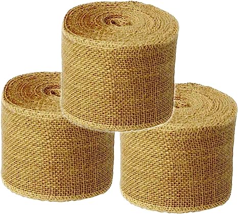 Burlap Ribbon 2 1/2&quot; x 15 Yards Natural Jute 2.5 Inch 5yards 3 Rolls, (Natural, 2 1/2Inch X 15yards)