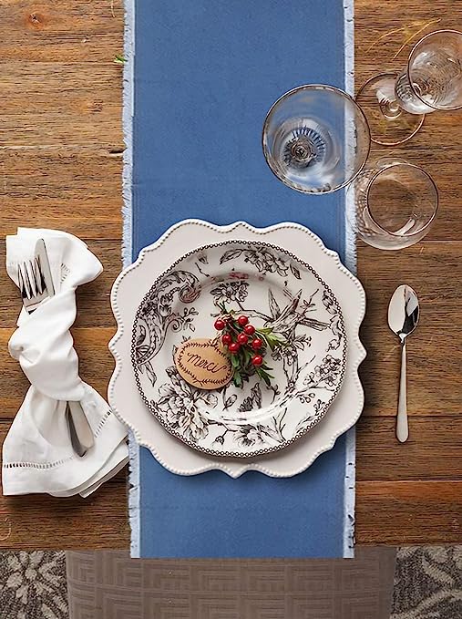 AAYU Denim Table Runner | Stone Washed Premium Quality (13 Inch X 72 Inch Fringed Edge)