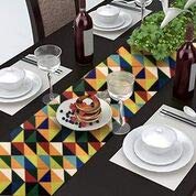 AAYU Multicolored Geometric Table Runner 16 x 72 Inch Imitation Linen Runner for Everyday Birthday Baby Shower Party Banquet Decorations Table Settings