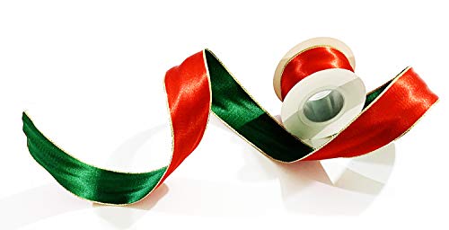 Red and Green Christmas Satin Ribbon Double face Polyester Wired 1 1/2 inch x 15 feet Wide Solid for Wedding Gift Wrapping Crafts Decoration Favors