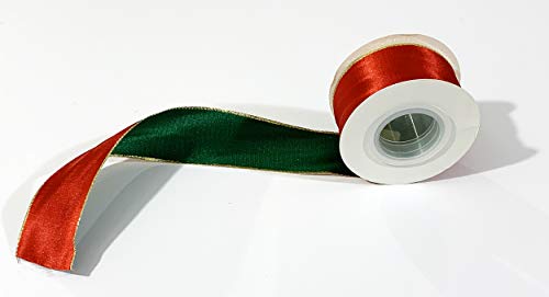 Red and Green Christmas Satin Ribbon Double face Polyester Wired 1 1/2 inch x 15 feet Wide Solid for Wedding Gift Wrapping Crafts Decoration Favors