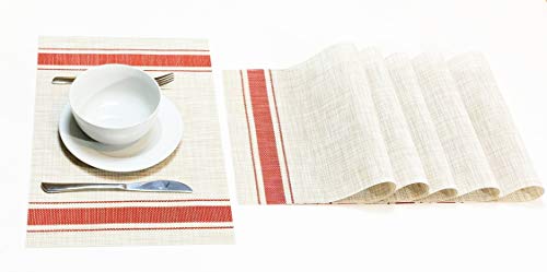 Jutemill Set of 12 PVC Vinyl Woven Place mats, Heat Insulation Stain Resistant Placemats for Dining Table Durable Cross Weave Woven Vinyl Kitchen Table Mats Placemat (Red)