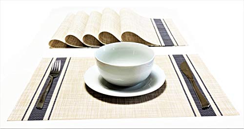 Jutemill Set of 12 PVC Vinyl Woven Place mats, Heat Insulation Stain Resistant Placemats for Dining Table Durable Cross Weave Woven Vinyl Kitchen Table Mats Placemat (Blue)