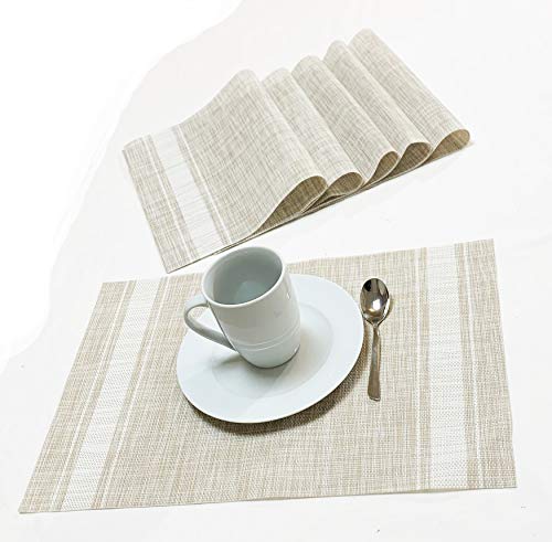 Jutemill Set of 12 PVC Vinyl Woven Place mats, Heat Insulation Stain Resistant Placemats for Dining Table Durable Cross Weave Woven Vinyl Kitchen Table Mats Placemat (White Gray)