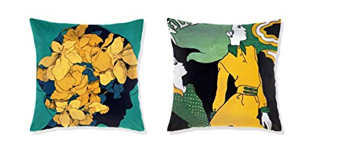 AAYU Decorative Throw Pillow Covers 18 x 18 Inch Set of 2 Linen Cushion Covers for Couch Sofa Bed Home Decor (Charming Ladies Series)