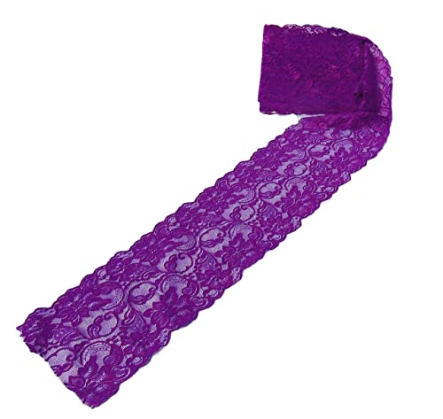 Jutemill Purple 6 inch X 15 feet Floral lace Ribbon for Dress Making DIY Project Stretchy Smooth Soft and Great for Fashion (6 X 5 Yards Stretch-Purple), White