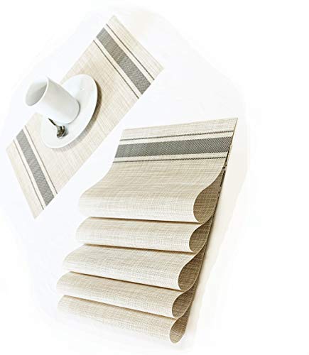 Jutemill Set of 12 PVC Vinyl Woven Place mats, Heat Insulation Stain Resistant Placemats for Dining Table Durable Cross Weave Woven Vinyl Kitchen Table Mats Placemat (Dark Gray)