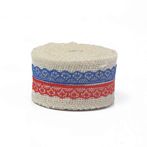 AAYU Natural Burlap Ribbon Rolls 3 Inches x 5 Yards Pack of 3 Red Blue White Jute Ribbon for Crafts Gift Wrapping Wedding
