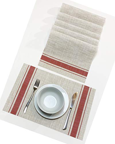 Jutemill Set of 12 PVC Vinyl Woven Place mats, Heat Insulation Stain Resistant Placemats for Dining Table Durable Cross Weave Woven Vinyl Kitchen Table Mats Placemat (Red)