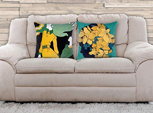 AAYU Decorative Throw Pillow Covers 18 x 18 Inch Set of 2 Linen Cushion Covers for Couch Sofa Bed Home Decor (Charming Ladies Series)