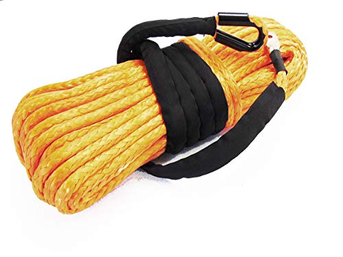 Jutemill Synthetic Orange Winch Rope 3/8 inch 100ft, 19500lbs Strength | Nylon-Cable for ATV UTV, Truck Tow, Boat Ropes for Docking |Ramsey Sy (3/8" x 100ft, Orange)