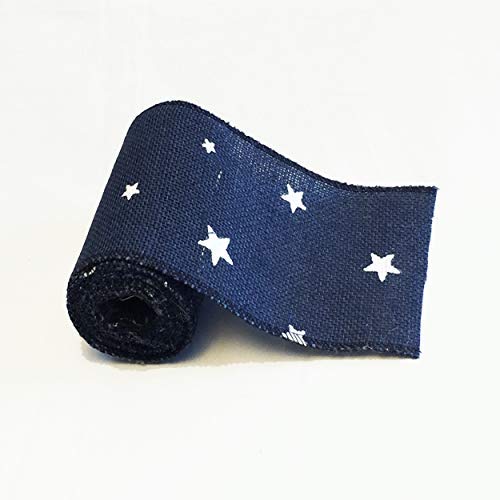 AAYU Natural Burlap Ribbon Roll 3 Inch X 5 Yards Red Blue White Star Printed Jute Ribbon for Crafts Gift Wrapping Wedding