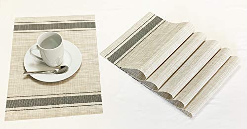 Jutemill Set of 12 PVC Vinyl Woven Place mats, Heat Insulation Stain Resistant Placemats for Dining Table Durable Cross Weave Woven Vinyl Kitchen Table Mats Placemat (Dark Gray)