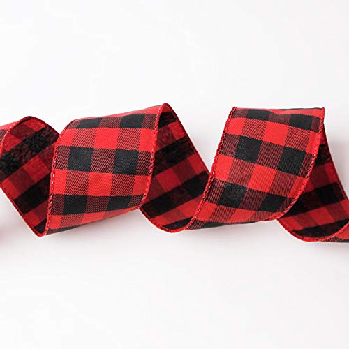 Wired Ribbon 2.5” X 5 Yards Black and red Check