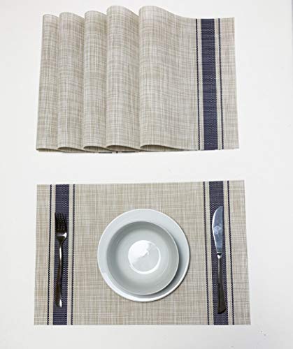 Jutemill Set of 12 PVC Vinyl Woven Place mats, Heat Insulation Stain Resistant Placemats for Dining Table Durable Cross Weave Woven Vinyl Kitchen Table Mats Placemat (Blue)