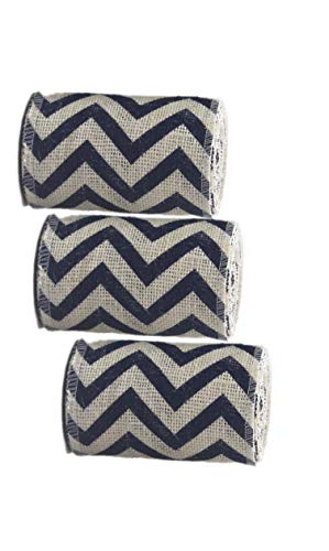AAYU Natural Burlap Ribbon 4 Inch X 5 Yards Blue and White Wave Print Jute Ribbon for Crafts Gift Wrapping Wedding