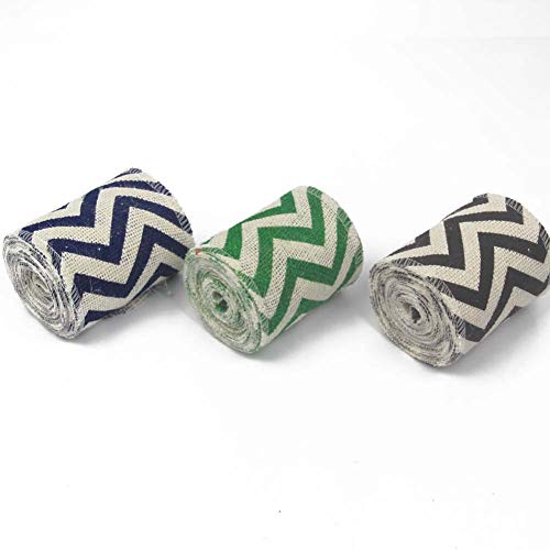 AAYU Natural Burlap Ribbon Rolls 4 Inches x 5 Yards Pack of 3 Wave Print Jute Ribbon for Crafts Gift Wrapping Wedding