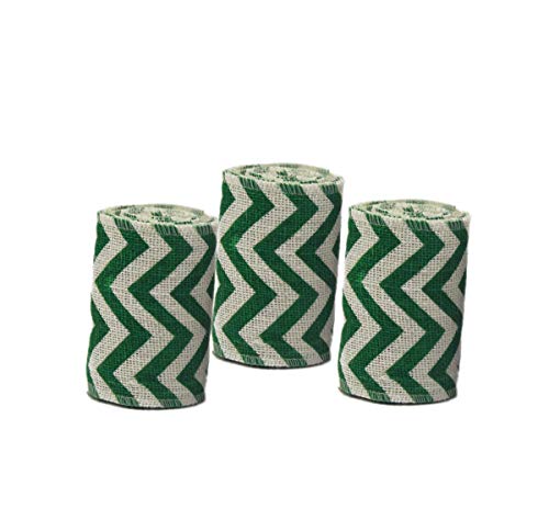 AAYU Natural Burlap Ribbon 4 Inch X 5 Yards Green and White Wave Print Jute Ribbon for Crafts Gift Wrapping Wedding