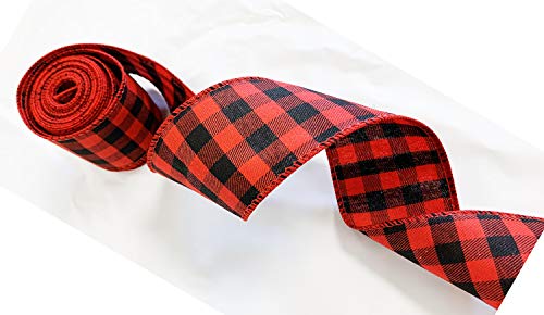 Wired Ribbon 2.5” X 5 Yards Black and red Check