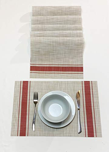Jutemill Set of 12 PVC Vinyl Woven Place mats, Heat Insulation Stain Resistant Placemats for Dining Table Durable Cross Weave Woven Vinyl Kitchen Table Mats Placemat (Red)