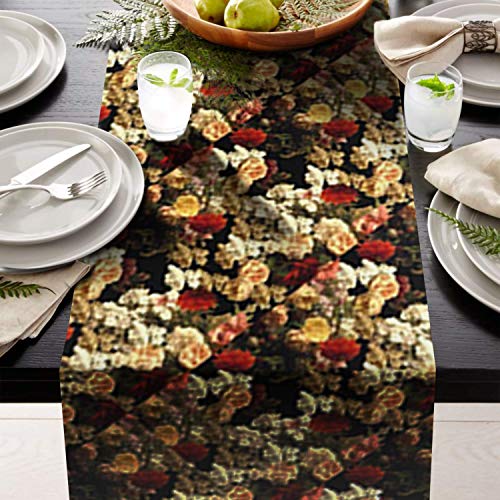 AAYU Floral Imitation Linen Table Runner 14 x 108 Inch Everyday Birthday Baby Shower Party Banquet Decorations Table Settings