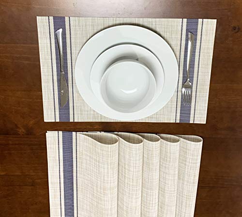 Jutemill Set of 12 PVC Vinyl Woven Place mats, Heat Insulation Stain Resistant Placemats for Dining Table Durable Cross Weave Woven Vinyl Kitchen Table Mats Placemat (Blue)
