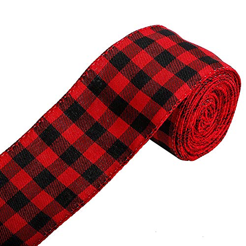 Wired Ribbon 2.5” X 5 Yards Black and red Check