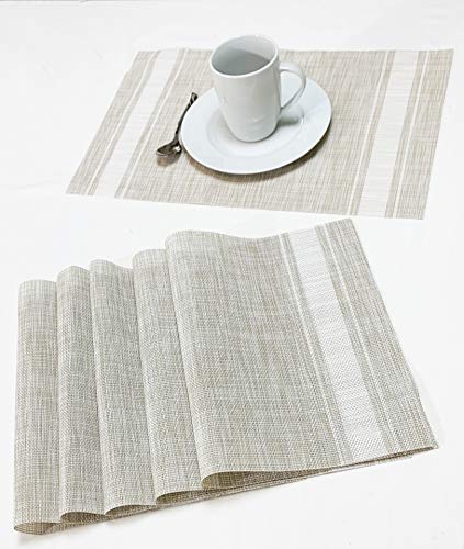 Jutemill Set of 12 PVC Vinyl Woven Place mats, Heat Insulation Stain Resistant Placemats for Dining Table Durable Cross Weave Woven Vinyl Kitchen Table Mats Placemat (White Gray)