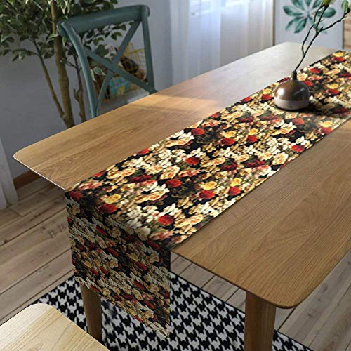 AAYU Floral Imitation Linen Table Runner 14 x 108 Inch Everyday Birthday Baby Shower Party Banquet Decorations Table Settings