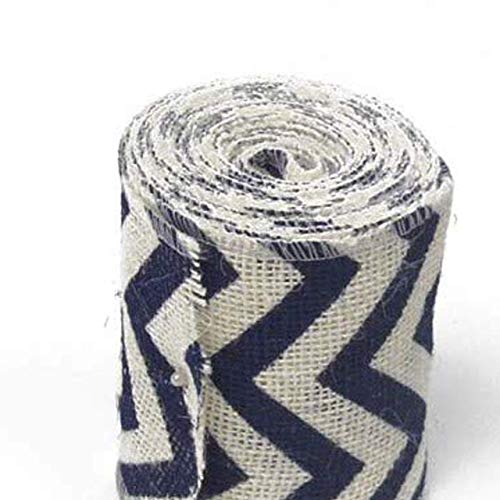 AAYU Natural Burlap Ribbon 3 Inch X 5 Yards Blue and White Wave Print Jute Ribbon for Crafts Gift Wrapping Wedding