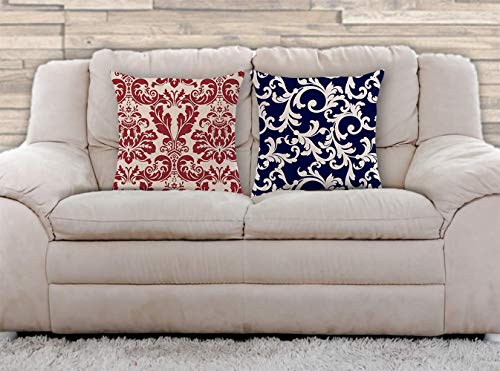 AAYU Red and Navy Decorative Throw Pillow Covers 20 x 20 Inch Set of 2 Linen Cushion Covers for Couch Sofa Bed Home Decor
