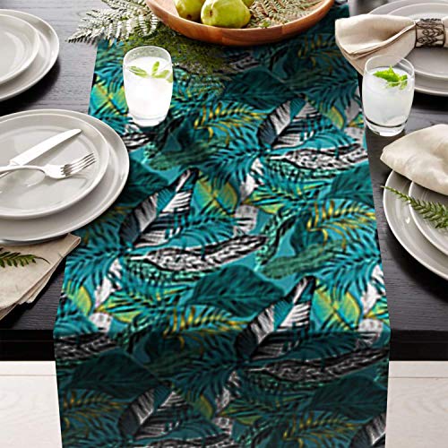 AAYU Green Leaf Imitation Linen Table Runner 14 x 108 Inch Everyday Birthday Baby Shower Party Banquet Decorations Table Settings