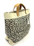 Burlap tote Bag with Leather handle, Animal print Size : 14" X 11" X 6", Thick burlap canvas women hand bags, Tan, Medium
