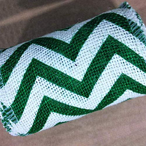 AAYU Natural Burlap Ribbon 4 Inch X 5 Yards Green and White Wave Print Jute Ribbon for Crafts Gift Wrapping Wedding