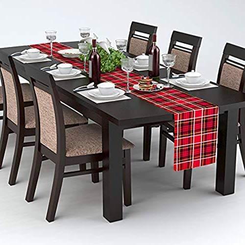 AAYU Premium Tartan Check Table Runner (Red, White, and Black) | 14 x 108" Plaid for Family Dinner or Gatherings, Indoor/Outdoor Use, Daily Use| Yarn Dyed High GSM Fabric
