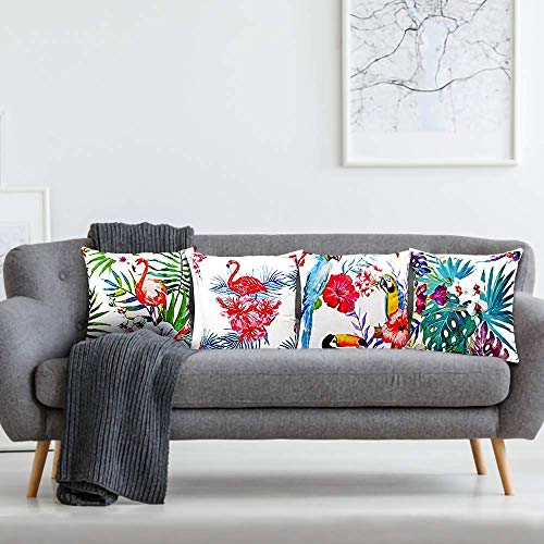 Leaf and Birds Printed Throw Pillow Covers | Velvet Decorative Cushion Cover for Couch Sofa and Bed
