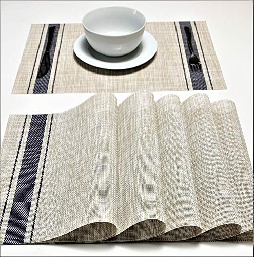 Jutemill Set of 12 PVC Vinyl Woven Place mats, Heat Insulation Stain Resistant Placemats for Dining Table Durable Cross Weave Woven Vinyl Kitchen Table Mats Placemat (Blue)