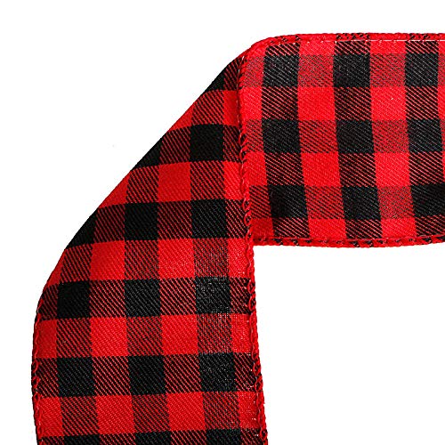 Wired Ribbon 2.5” X 5 Yards Black and red Check