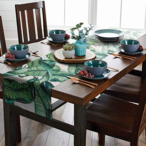 AAYU Leaf Imitation Linen Table Runner 14 x 108 Inch Wedding Birthday Baby Shower Party Banquet Decorations Table Settings