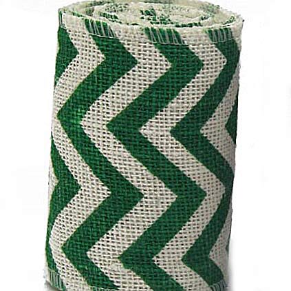 AAYU Natural Burlap Ribbon 4 Inch X 5 Yards Green and White Wave Print Jute Ribbon for Crafts Gift Wrapping Wedding