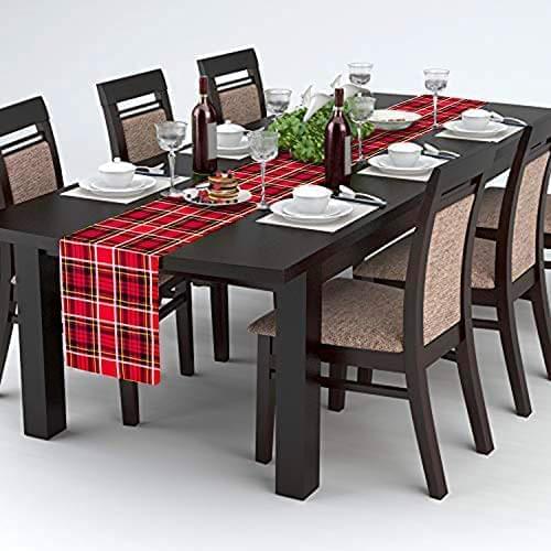 AAYU Premium Tartan Check Table Runner (Red, White, and Black) | 14 x 108" Plaid for Family Dinner or Gatherings, Indoor/Outdoor Use, Daily Use| Yarn Dyed High GSM Fabric
