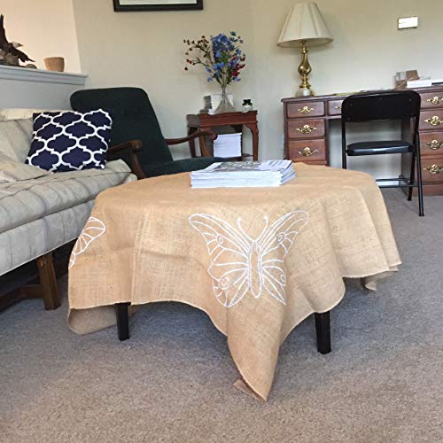 50 x 50 inch Burlap Table Cover | Butterfly Burlap Rustic Table Runner for decoration | Burlap Square Table Cloth | Jute Table Toppers