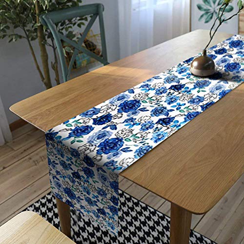 AAYU Floral Imitation Linen Table Runner 14 x 108 Inch Everyday Birthday Baby Shower Party Banquet Decorations Table Settings