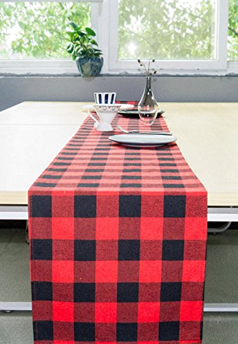AAYU Red and Black Buffalo Plaid Table Runner 14 x 108 Inch Plaid Table Runner for Everyday Party Wedding Table Settings