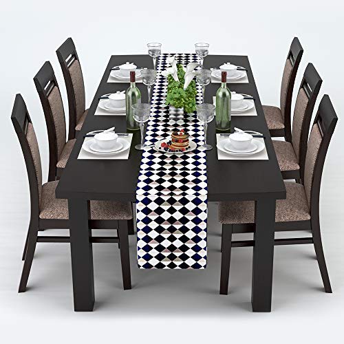 AAYU Geometric Table Runner 16 x 72 Inch Blue and White Imitation Linen Runner for Everyday Birthday Baby Shower Party Banquet Decorations Table Settings