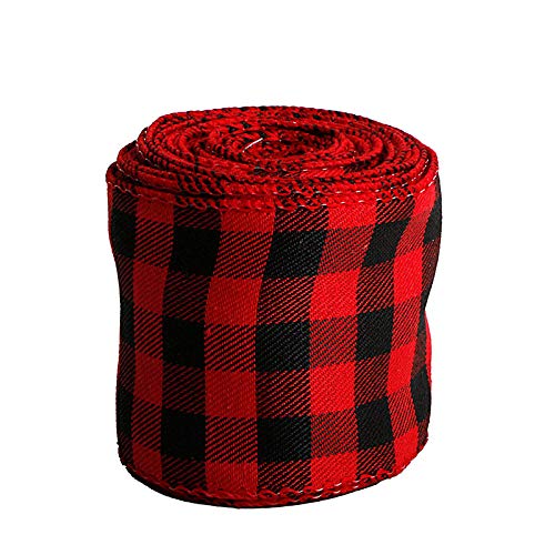 Wired Ribbon 2.5” X 5 Yards Black and red Check