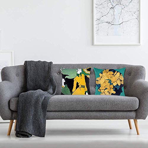 AAYU Decorative Throw Pillow Covers 18 x 18 Inch Set of 2 Linen Cushion Covers for Couch Sofa Bed Home Decor (Charming Ladies Series)
