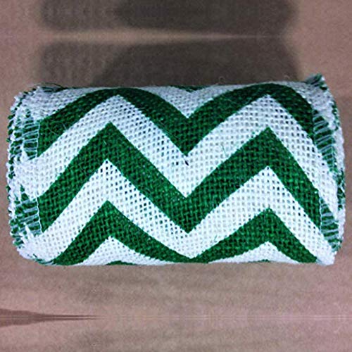 AAYU Natural Burlap Ribbon 4 Inch X 5 Yards Green and White Wave Print Jute Ribbon for Crafts Gift Wrapping Wedding