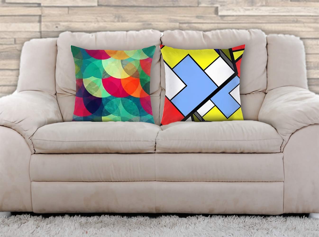 AAYU Colorful Geometric Pattern Decorative Throw Pillow Covers 18 x 18 Inch Set of 2 Linen Cushion Covers for Couch Sofa Bed Home Decor (Geometry Series)